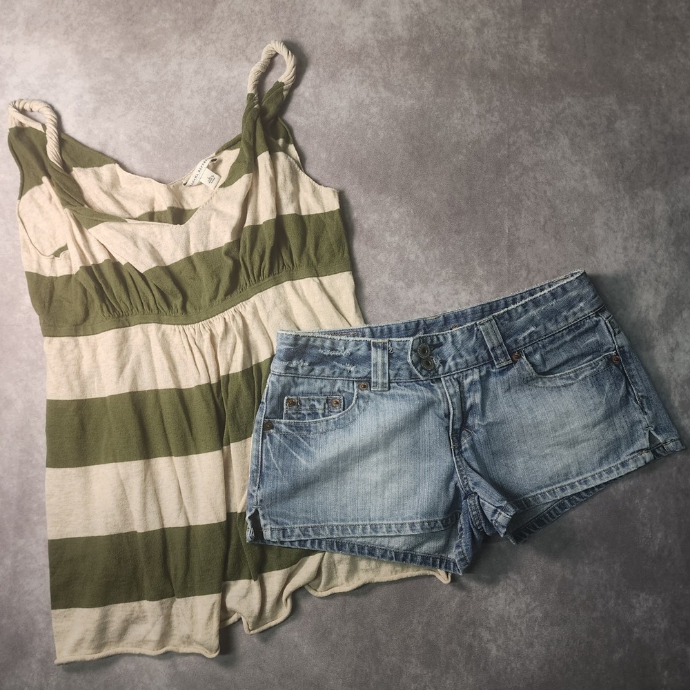 Y2K American Eagle Ultra Low Rise Micro Mini Denim Shorts Distressed Shorties